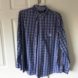 Blue and pink plaid button up shirt (item 041)